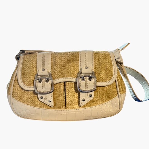 Cole Haan Handbags - Cole Haan Amanda bag featuring straw and white crocodile-embossed leather